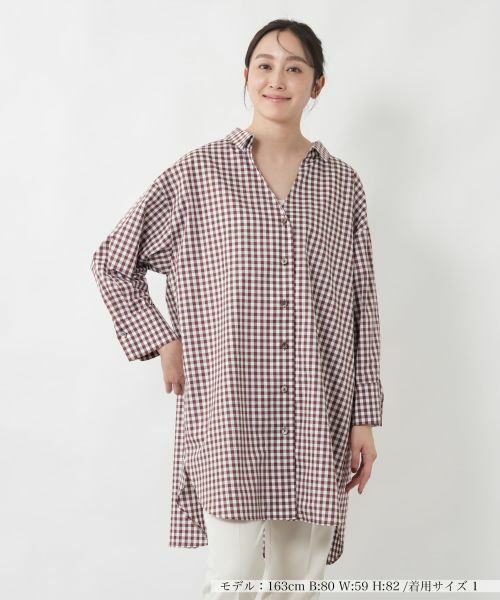 NEMIKA / ネミカ シャツ・ブラウス | チェックスキッパーチュニックブラウス【NEMIKA】（ダークブラウン）