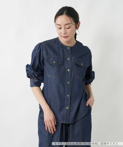 NEMIKA / ネミカ シャツ・ブラウス | ノーカラーデニムブラウス【NEMIKA】（ネイビー）