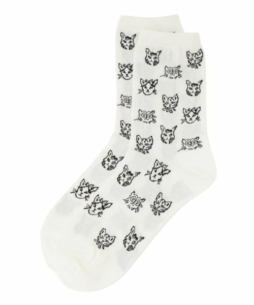 NEMIKA / ネミカ ソックス | 猫柄クルーソックス【NEMIKA】（アイボリー）