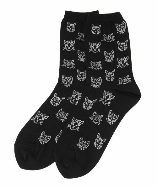 NEMIKA / ネミカ ソックス | 猫柄クルーソックス【NEMIKA】（ブラック）