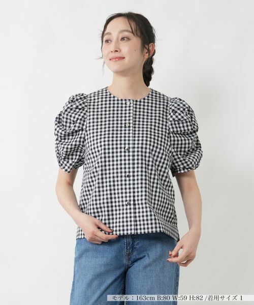 NEMIKA / ネミカ シャツ・ブラウス | チェックパフスリーブブラウス【NEMIKA】（ブラック）