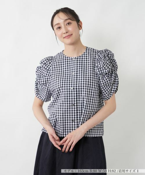 NEMIKA / ネミカ シャツ・ブラウス | チェックパフスリーブブラウス【NEMIKA】（ネイビー）