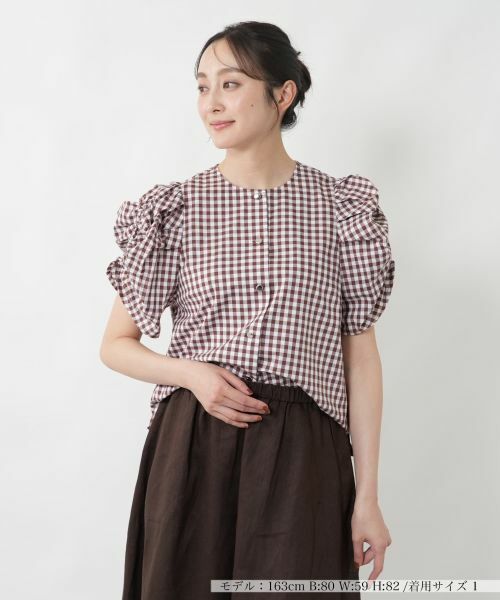 NEMIKA / ネミカ シャツ・ブラウス | チェックパフスリーブブラウス【NEMIKA】（ダークブラウン）