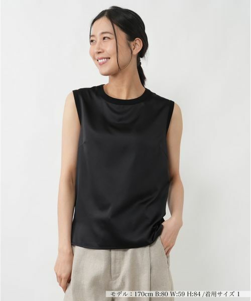 NEMIKA / ネミカ シャツ・ブラウス | 異素材切替ノースリーブブラウス【NEMIKA】（ブラック）