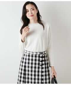 コットンポリエステル 配色ステッチボートネックプルオーバー