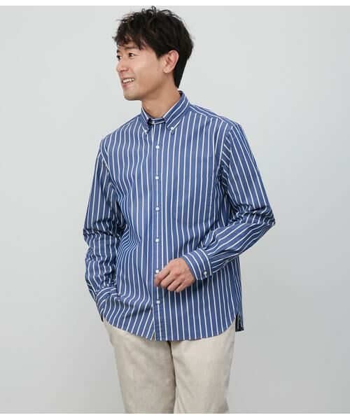 NEWYORKER/ニューヨーカー ストライプシャンブレー 長袖ショートボタンダウンシャツ ネイビー M NEWYORKER/ニューヨーカー ストライプシャンブレー 長袖ショートボタンダウンシャツ ネイビー M