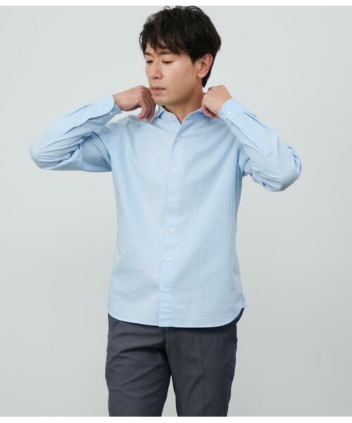 NEWYORKER/ニューヨーカー コットンリネンストライプ 長袖カッタウェイカラーシャツ サックス XL NEWYORKER/ニューヨーカー コットンリネンストライプ 長袖カッタウェイカラーシャツ サックス XL