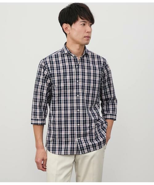 NEWYORKER/ニューヨーカー ニューヨーカータータン 七分袖カッタウェイカラーシャツ ネイビー M NEWYORKER/ニューヨーカー ニューヨーカータータン 七分袖カッタウェイカラーシャツ ネイビー M