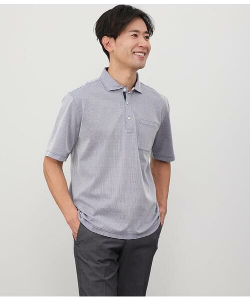 NEWYORKER/ニューヨーカー COOL COMFORT ジャージーサッカーストライプ ポロシャツ ネイビー XL NEWYORKER/ニューヨーカー COOL COMFORT ジャージーサッカーストライプ ポロシャツ ネイビー XL