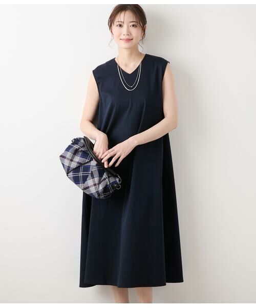 NEWYORKER/ニューヨーカー コットンスムース Vネックフレアワンピース ネイビー M NEWYORKER/ニューヨーカー コットンスムース Vネックフレアワンピース ネイビー M