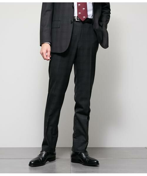 NEWYORKER/ニューヨーカー BUNGY CLOTH チェック ウエストアジャストスラックス(セットアップ対応) ダークグレー 85 NEWYORKER/ニューヨーカー BUNGY CLOTH チェック ウエストアジャストスラックス(セットアップ対応) ダークグレー 85