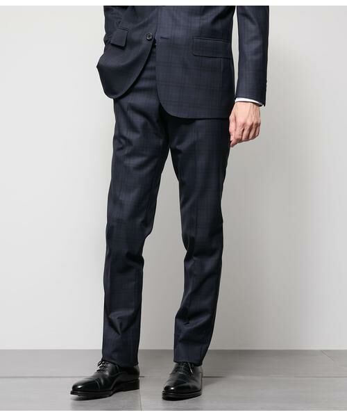 NEWYORKER/ニューヨーカー BUNGY CLOTH チェック ウエストアジャストスラックス(セットアップ対応) ネイビー 88 NEWYORKER/ニューヨーカー BUNGY CLOTH チェック ウエストアジャストスラックス(セットアップ対応) ネイビー 88