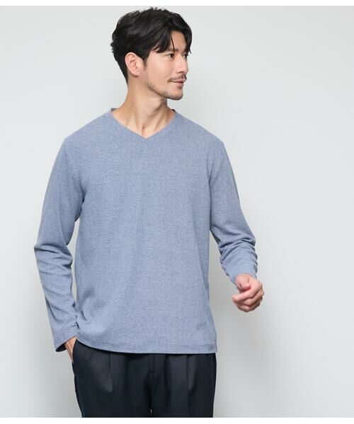 NEWYORKER/ニューヨーカー スパンテレコ 浅Vネック長袖Tシャツ ブルー L NEWYORKER/ニューヨーカー スパンテレコ 浅Vネック長袖Tシャツ ブルー L