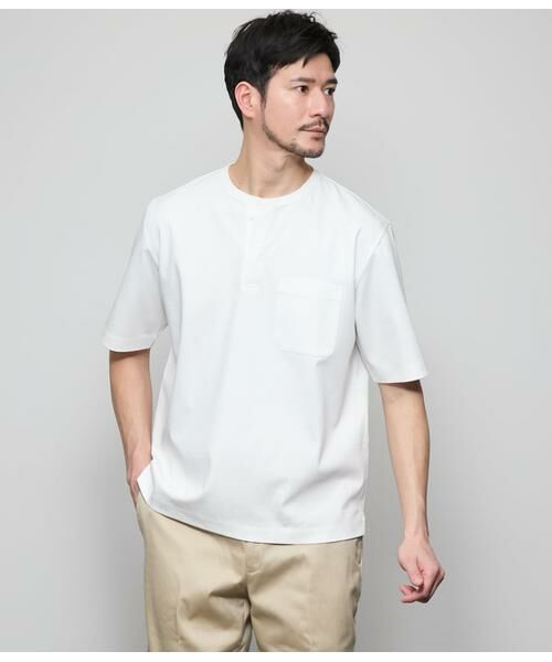 NEWYORKER/ニューヨーカー ヘンリーネック 半袖Tシャツ ホワイト L NEWYORKER/ニューヨーカー ヘンリーネック 半袖Tシャツ ホワイト L