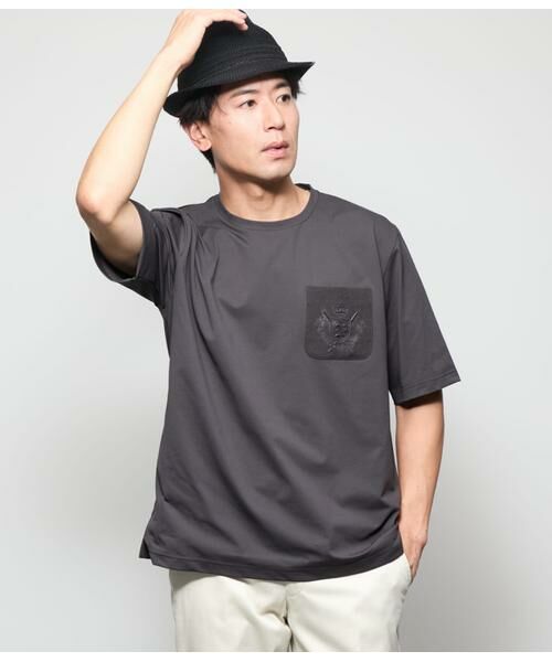 NEWYORKER/ニューヨーカー COOL COMFORT ニューヨーカーエンボスプリント 半袖 クルーネックTシャツ ダークグレー M NEWYORKER/ニューヨーカー COOL COMFORT ニューヨーカーエンボスプリント 半袖 クルーネックTシャツ ダークグレー M