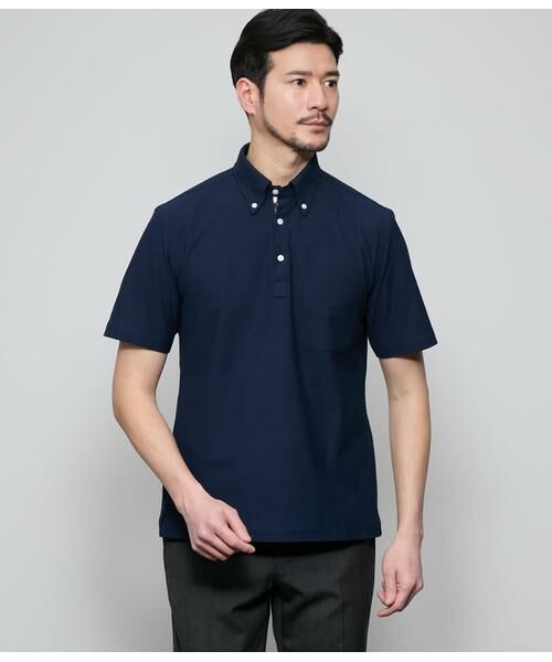 NEWYORKER/ニューヨーカー I cotoni di Albini 半袖ボタンダウンポロシャツ ネイビー S NEWYORKER/ニューヨーカー I cotoni di Albini 半袖ボタンダウンポロシャツ ネイビー S