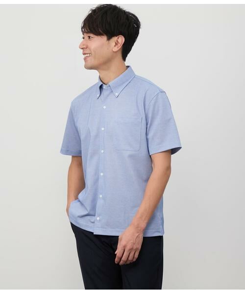 NEWYORKER/ニューヨーカー COOL COMFORT エイトロック鹿の子 前開きボタンダウンポロシャツ ブルー M NEWYORKER/ニューヨーカー COOL COMFORT エイトロック鹿の子 前開きボタンダウンポロシャツ ブルー M