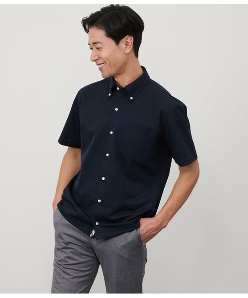 NEWYORKER/ニューヨーカー COOL COMFORT エイトロック鹿の子 前開きボタンダウンポロシャツ ネイビー L