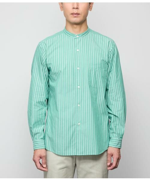 NEWYORKER / ニューヨーカー シャツ・ブラウス | カラーオルタネイトストライプ 長袖 スタンドカラー オーバーサイズシャツ | 詳細1