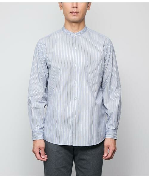 NEWYORKER / ニューヨーカー シャツ・ブラウス | ハケメストライプ 長袖 スタンドカラーオーバーサイズシャツ | 詳細1