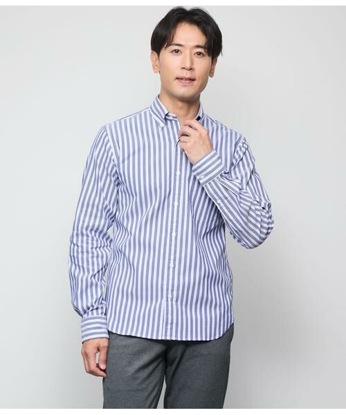 NEWYORKER/ニューヨーカー オックス オルタネイトストライプ 長袖ショートボタンダウンシャツ ネイビー L NEWYORKER/ニューヨーカー オックス オルタネイトストライプ 長袖ショートボタンダウンシャツ ネイビー L