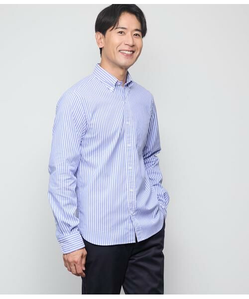 NEWYORKER/ニューヨーカー オックス ロンドンストライプ 長袖ショートボタンダウンシャツ ブルー XL NEWYORKER/ニューヨーカー オックス ロンドンストライプ 長袖ショートボタンダウンシャツ ブルー XL