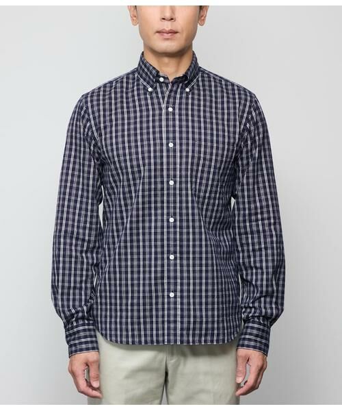 NEWYORKER / ニューヨーカー シャツ・ブラウス | ピケ チェック 長袖ショートボタンダウンシャツ | 詳細1