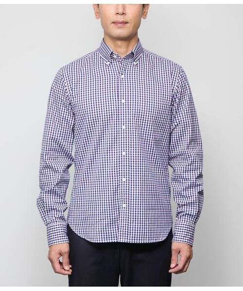 NEWYORKER / ニューヨーカー シャツ・ブラウス | ピケ ギンガムチェック 長袖ショートボタンダウンシャツ | 詳細1