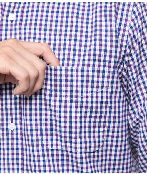 NEWYORKER / ニューヨーカー シャツ・ブラウス | ピケ ギンガムチェック 長袖ショートボタンダウンシャツ | 詳細3