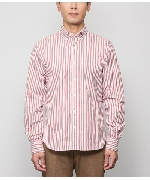NEWYORKER / ニューヨーカー シャツ・ブラウス | ピケ ストライプ 長袖ショートボタンダウンシャツ | 詳細1