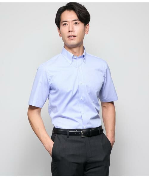 NEWYORKER/ニューヨーカー COOL COMFORT・Easy Care マイクロギンガムチェック 半袖ボタンダウンシャツ サックス M NEWYORKER/ニューヨーカー COOL COMFORT・Easy Care マイクロギンガムチェック 半袖ボタンダウンシャツ サックス M