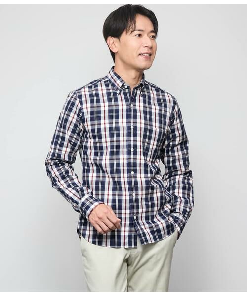 NEWYORKER/ニューヨーカー ピケ ニューヨーカータータン 長袖ショートボタンダウンシャツ ネイビー S NEWYORKER/ニューヨーカー ピケ ニューヨーカータータン 長袖ショートボタンダウンシャツ ネイビー S