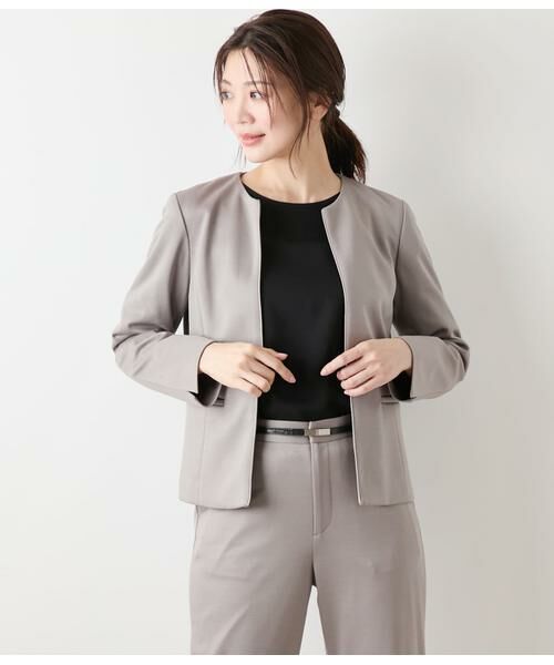 NEWYORKER/ニューヨーカー モクロディクリア ノーカラージャケット グレージュ 11号