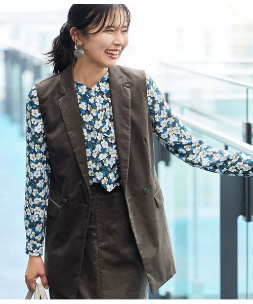 NEWYORKER/ニューヨーカー ライトコール ダブルブレストジレ グレー 11号