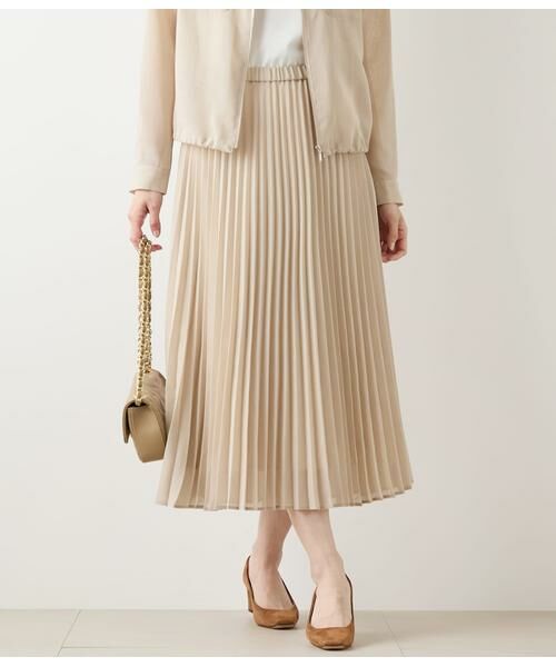 NEWYORKER / ニューヨーカー ミニ・ひざ丈スカート | リサイクルポリエステルシアーローン プリーツスカート（ベージュ）