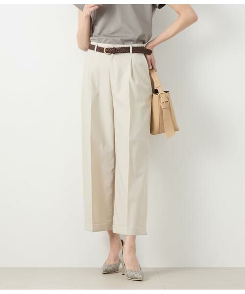 NEWYORKER / ニューヨーカー その他パンツ | リネンライクストレッチ ワンタックワイドパンツ(グレージュ)