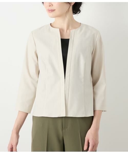 NEWYORKER / ニューヨーカー シャツ・ブラウス | リネンライクストレッチ ノーカラーブラウス | 詳細1