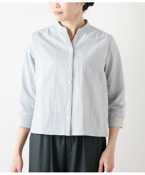 NEWYORKER / ニューヨーカー シャツ・ブラウス | コットンリネンドビーストライプ 7分袖スキッパーブラウス | 詳細1