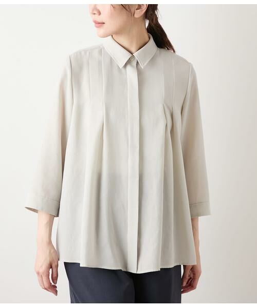 NEWYORKER / ニューヨーカー シャツ・ブラウス | スパンビエラ 7分袖タックシャツ | 詳細1