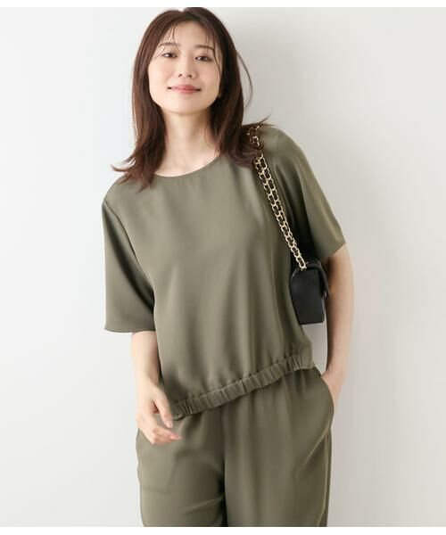 NEWYORKER / ニューヨーカー シャツ・ブラウス | ポリエステルダブルクロス フロントギャザーブラウス（カーキグリーン）