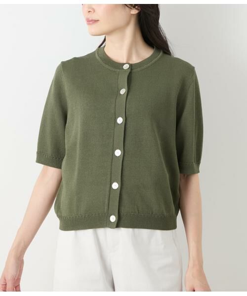 NEWYORKER / ニューヨーカー カーディガン・ボレロ | リネンライクワッフル クルーネック5分袖カーディガン | 詳細1
