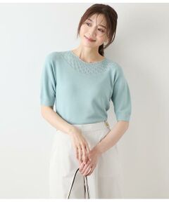 NEWYORKER / ニューヨーカー ニット・セーター | TCホールガーメント(R)  求心透かし柄5分袖プルオーバー