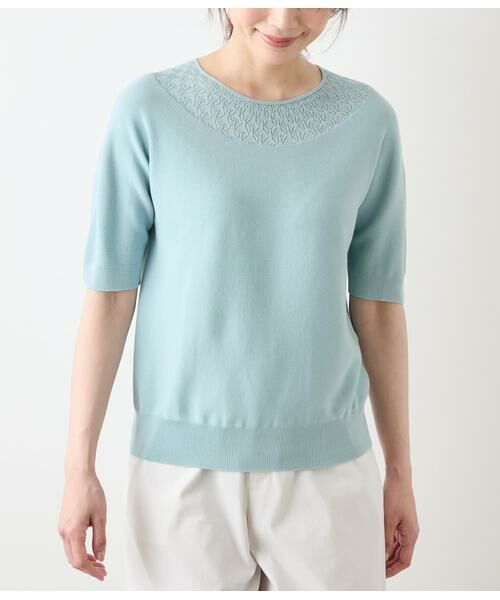 NEWYORKER / ニューヨーカー ニット・セーター | TCホールガーメント(R)  求心透かし柄5分袖プルオーバー | 詳細1