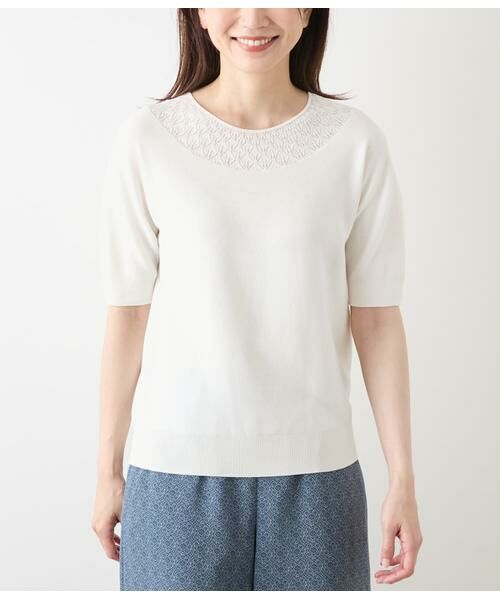 NEWYORKER / ニューヨーカー ニット・セーター | TCホールガーメント(R)  求心透かし柄5分袖プルオーバー | 詳細8