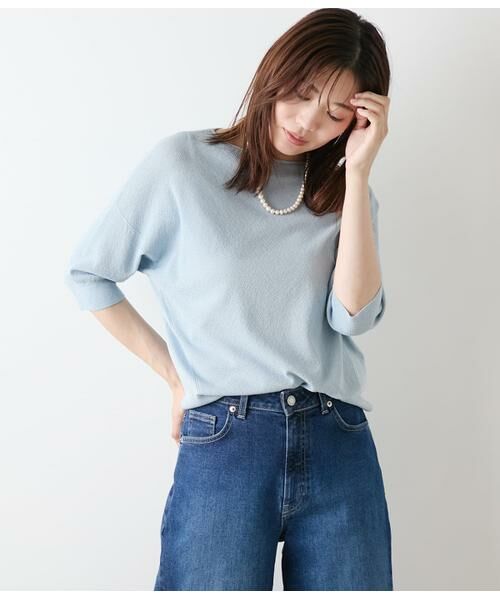 NEWYORKER/ニューヨーカー TCラメホールガーメント(R) クルーネック7分袖プルオーバー サックス M NEWYORKER/ニューヨーカー TCラメホールガーメント(R) クルーネック7分袖プルオーバー サックス M