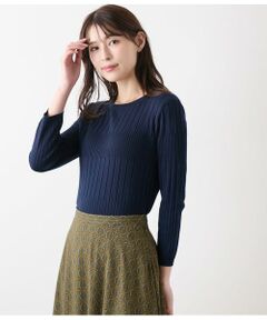 NEWYORKER / ニューヨーカー ニット・セーター | レーヨンポリストレッチ 7分袖クルーネックプルオーバー