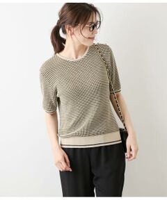NEWYORKER / ニューヨーカー ニット・セーター | ラメミジンボーダー 5分袖クルーネックプルオーバー