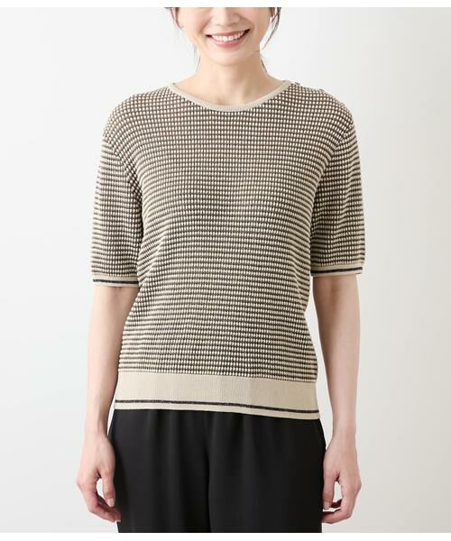 NEWYORKER / ニューヨーカー ニット・セーター | ラメミジンボーダー 5分袖クルーネックプルオーバー | 詳細1