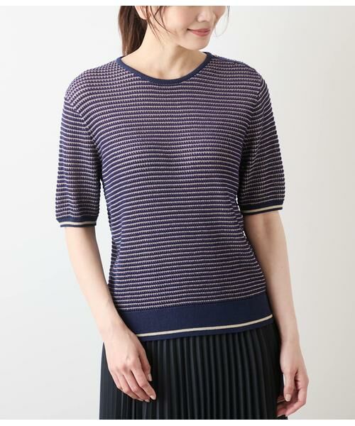 NEWYORKER / ニューヨーカー ニット・セーター | ラメミジンボーダー 5分袖クルーネックプルオーバー | 詳細7