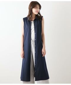 NEWYORKER / ニューヨーカー ミニ丈・ひざ丈ワンピース | ハイツイストツイル ノースリーブシャツワンピース